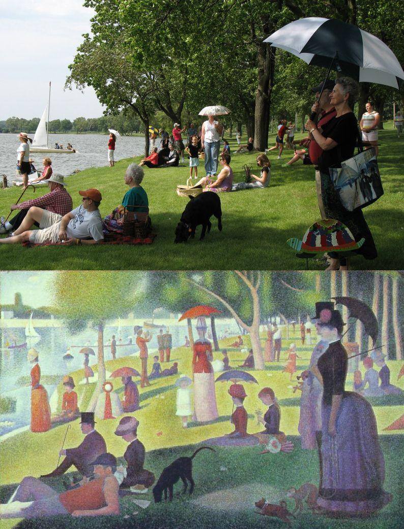Poza facuta dupa pictura Un dimanche
après-midi à l'Ile de la
Grande Jatte, de Georges-Pierre Seurat