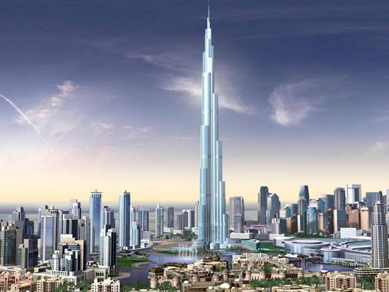 Complexul comercial Burj Dubai, cu
turnul Burj Khalifa, Dubai