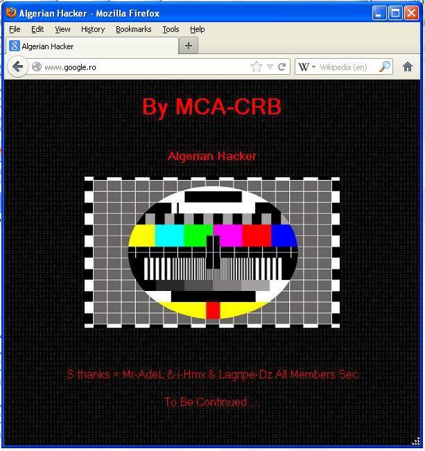 Am intrat azi dimineata pe site-ul
google.ro si... am dat peste Algerian
Hacker MCA-CRB!