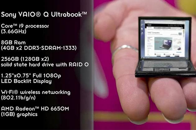S-a lansat cel mai mic laptop din lume,
Sony VAIO Q Ultrabook, ultraperformant,
cu diagonala de doar 1.25 inch