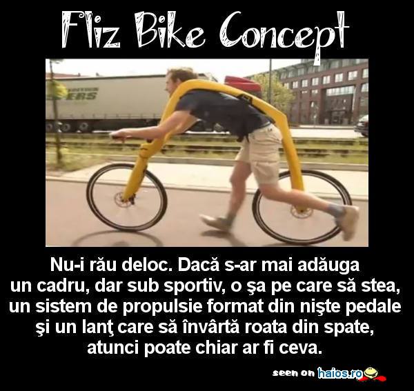Bicicleta Fliz: nu e rau deloc. Daca
s-ar mai adauga un cadru, sub sportiv, o
sa pe care sa stea, sistem de
propulsie...